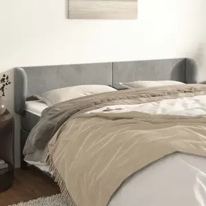 vidaXL Tête de lit avec oreilles Gris clair 183x23x78/88 cm Velours pas cher