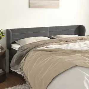 vidaXL Tête de lit avec oreilles Gris foncé 163x23x78/88 cm Velours pas cher