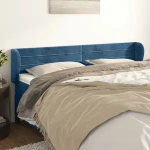 vidaXL Tête de lit avec oreilles Bleu foncé 163x23x78/88 cm Velours pas cher