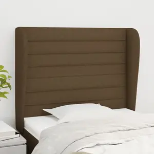 vidaXL Tête de lit avec oreilles Marron foncé 103x23x118/128 cm Tissu pas cher