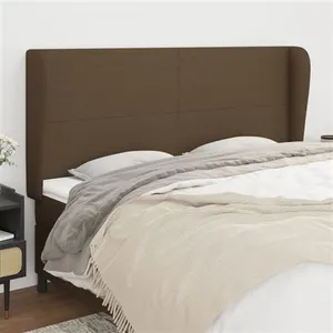 vidaXL Tête de lit avec oreilles Marron foncé 203x23x118/128 cm Tissu pas cher