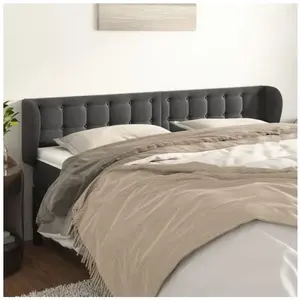 vidaXL Tête de lit avec oreilles Gris foncé 183x23x78/88 cm Velours pas cher