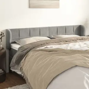 vidaXL Tête de lit avec oreilles Gris clair 203x23x78/88 cm Velours pas cher