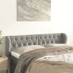 vidaXL Tête de lit avec oreilles Gris clair 147x23x78/88 cm Velours pas cher
