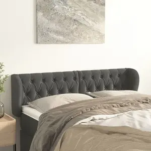 vidaXL Tête de lit avec oreilles Gris foncé 147x23x78/88 cm Velours pas cher