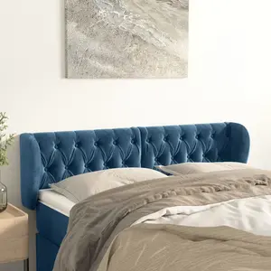 vidaXL Tête de lit avec oreilles Bleu foncé 147x23x78/88 cm Velours pas cher