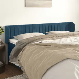 vidaXL Tête de lit avec oreilles Bleu foncé 203x23x78/88 cm Velours pas cher