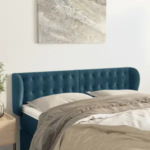vidaXL Tête de lit avec oreilles Bleu foncé 147x23x78/88 cm Velours pas cher