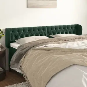vidaXL Tête de lit avec oreilles Vert foncé 203x23x78/88 cm Velours pas cher