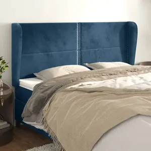 vidaXL Tête de lit avec oreilles Bleu foncé 203x23x118/128 cm Velours pas cher