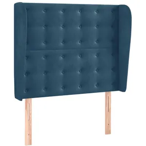 vidaXL Tête de lit avec oreilles Bleu foncé 93x23x118/128 cm Velours pas cher