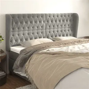 vidaXL Tête de lit avec oreilles Gris clair 203x23x118/128 cm Velours pas cher