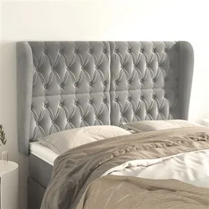 vidaXL Tête de lit avec oreilles Gris clair 163x23x118/128 cm Velours pas cher