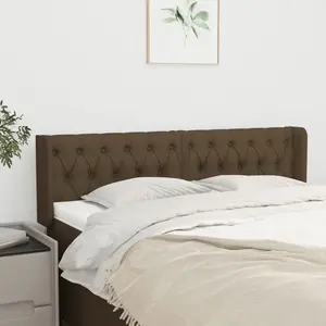vidaXL Tête de lit avec oreilles Marron Foncé 163x16x78/88 cm Tissu pas cher