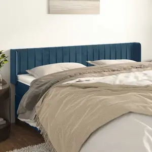 vidaXL Tête de lit avec oreilles Bleu foncé 203x16x78/88 cm Velours pas cher