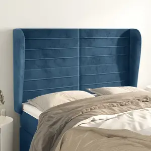 vidaXL Tête de lit avec oreilles Bleu foncé 147x23x118/128 cm Velours pas cher