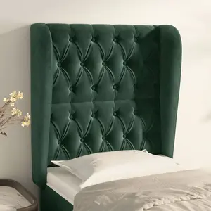 vidaXL Tête de lit avec oreilles Vert foncé 83x23x118/128 cm Velours pas cher