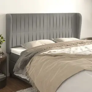 vidaXL Tête de lit avec oreilles Gris clair 163x23x118/128 cm Velours