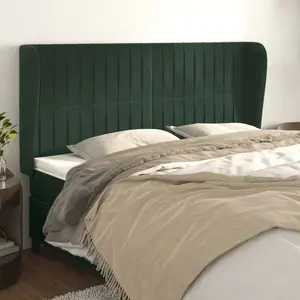 vidaXL Tête de lit avec oreilles Vert foncé 163x23x118/128 cm Velours pas cher