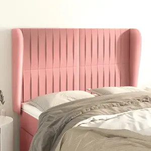 vidaXL Tête de lit avec oreilles Rose 147x23x118/128 cm Velours pas cher