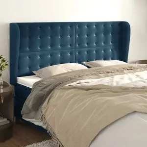 vidaXL Tête de lit avec oreilles Bleu foncé 163x23x118/128 cm Velours pas cher