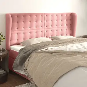vidaXL Tête de lit avec oreilles Rose 183x23x118/128 cm Velours pas cher