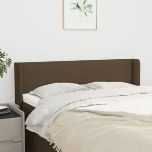 vidaXL Tête de lit avec oreilles Marron Foncé 147x16x78/88 cm Tissu pas cher