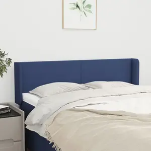 vidaXL Tête de lit avec oreilles Bleu 147x16x78/88 cm Tissu pas cher