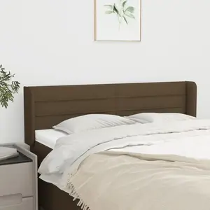 vidaXL Tête de lit avec oreilles Marron Foncé 147x16x78/88 cm Tissu pas cher
