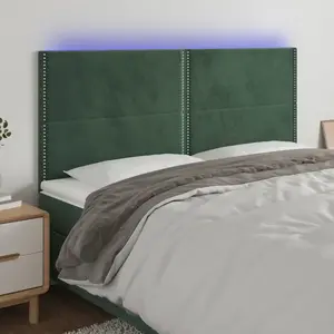 vidaXL Tête de lit à LED Vert foncé 180x5x118/128 cm Velours pas cher