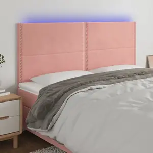 vidaXL Tête de lit à LED Rose 160x5x118/128 cm Velours pas cher