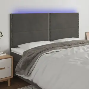 vidaXL Tête de lit à LED Gris foncé 180x5x118/128 cm Velours pas cher