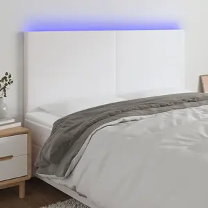 vidaXL Tête de lit à LED Blanc 200x5x118/128 cm Similicuir pas cher