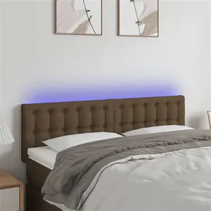 vidaXL Tête de lit à LED Marron Foncé 144x5x78/88 cm Tissu pas cher