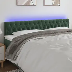 vidaXL Tête de lit à LED Vert foncé 200x7x78/88 cm Velours pas cher