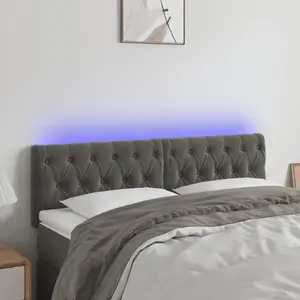 vidaXL Tête de lit à LED Gris foncé 144x7x78/88 cm Velours pas cher