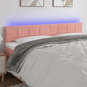 vidaXL Tête de lit à LED Rose 200x5x78/88 cm Velours pas cher