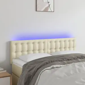 vidaXL Tête de lit à LED Crème 144x5x78/88 cm Similicuir pas cher