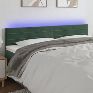 vidaXL Tête de lit à LED Vert foncé 160x5x78/88 cm Velours pas cher