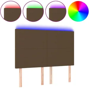 vidaXL Tête de lit à LED Marron foncé 144x5x118/128 cm Tissu pas cher