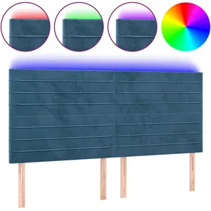 vidaXL Tête de lit à LED Bleu foncé 160x5x118/128 cm Velours pas cher