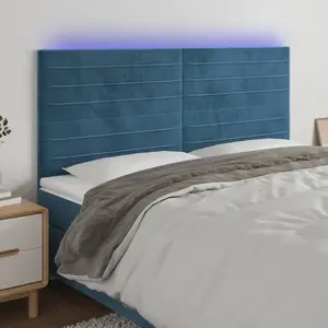 vidaXL Tête de lit à LED Bleu foncé 180x5x118/128 cm Velours pas cher