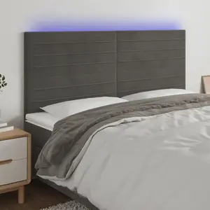 vidaXL Tête de lit à LED Gris foncé 200x5x118/128 cm Velours pas cher