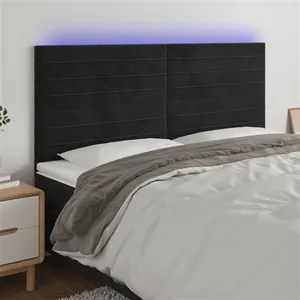 vidaXL Tête de lit à LED Noir 180x5x118/128 cm Velours pas cher