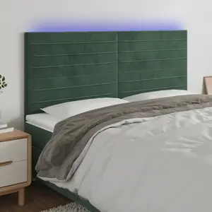vidaXL Tête de lit à LED Vert foncé 180x5x118/128 cm Velours pas cher
