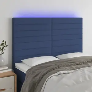 vidaXL Tête de lit à LED Bleu 144x5x118/128 cm Tissu pas cher