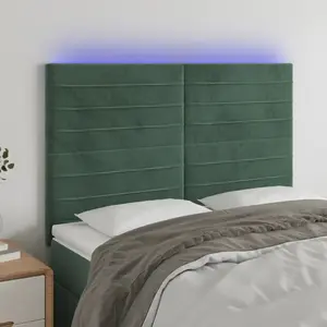 vidaXL Tête de lit à LED Vert foncé 144x5x118/128 cm Velours pas cher