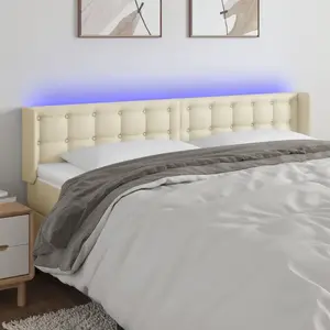 vidaXL Tête de lit à LED Crème 183x16x78/88 cm Similicuir pas cher