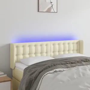 Comparateur de prix : vidaXL Tête de lit à LED Crème 147x16x78/88 cm Similicuir