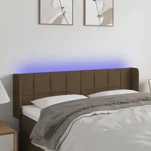 vidaXL Tête de lit à LED Marron foncé 147x16x78/88 cm Tissu pas cher